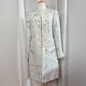 Doncaster Women’s Floral Jacquard Duster Coat 14 Ivory Gray Sage Green Lined